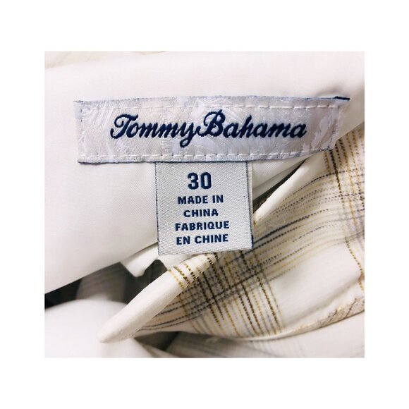Tommy Bahama Mens Tan Checked Woven Pockets Bermuda Golf Shorts Sz 30 New - Picture 10 of 13
